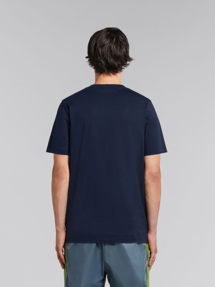 맥시 로고 패턴 프린트 장식 딥 블루 유기농 코튼 티셔츠 - 티셔츠 - Image 3