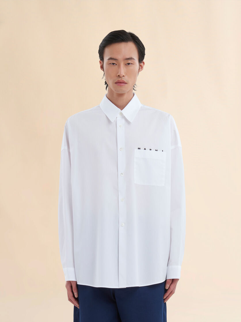 White organic poplin shirt with peeping Marni logo | Marni