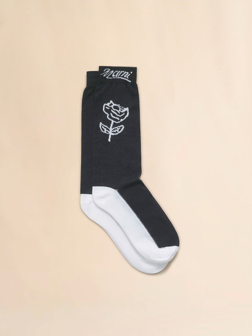 Light blue cotton socks with rose detail - Socks - Image 1