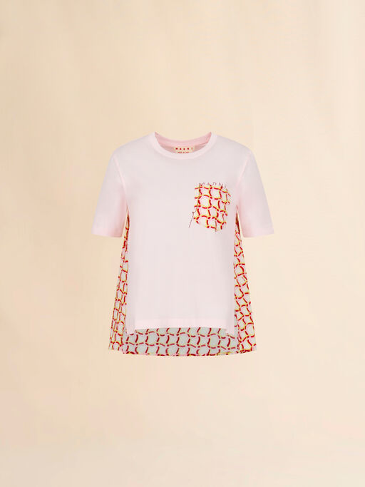 ピンク バックはポプリンのコットンTシャツ - Tシャツ