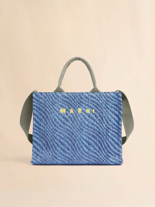 Blue wavy raffia-effect small tote bag - Shopping Bags