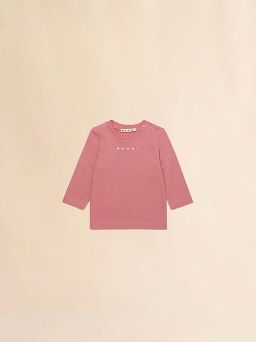 Pink long-sleeved cotton T-shirt with Marni logo - T-shirts