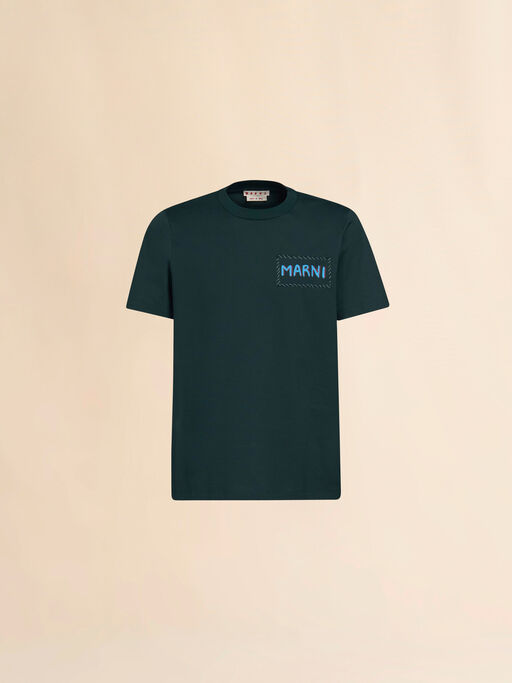 T-shirt in cotone biologico verde con applicazione Marni - Camicie