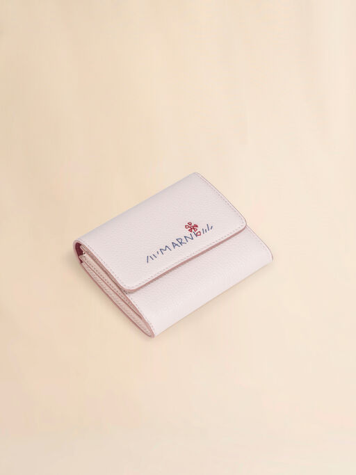 ピンク レザー製フラップカードホルダー、マルニメンディング入り - 財布