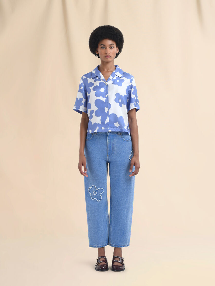 Light blue denim boyfriend jeans with patch details - Pants - Image 2
