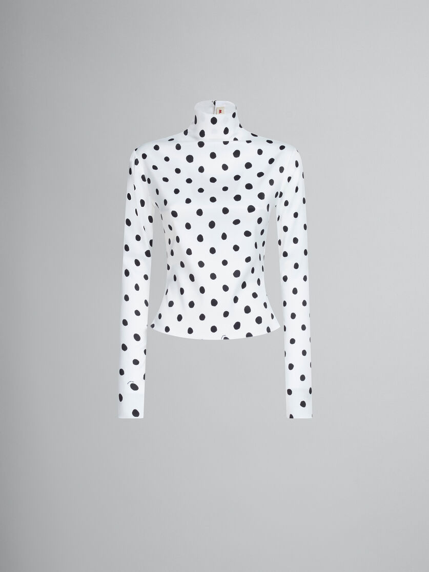 White satin high-neck top with polka dots - Shirts - Image 1