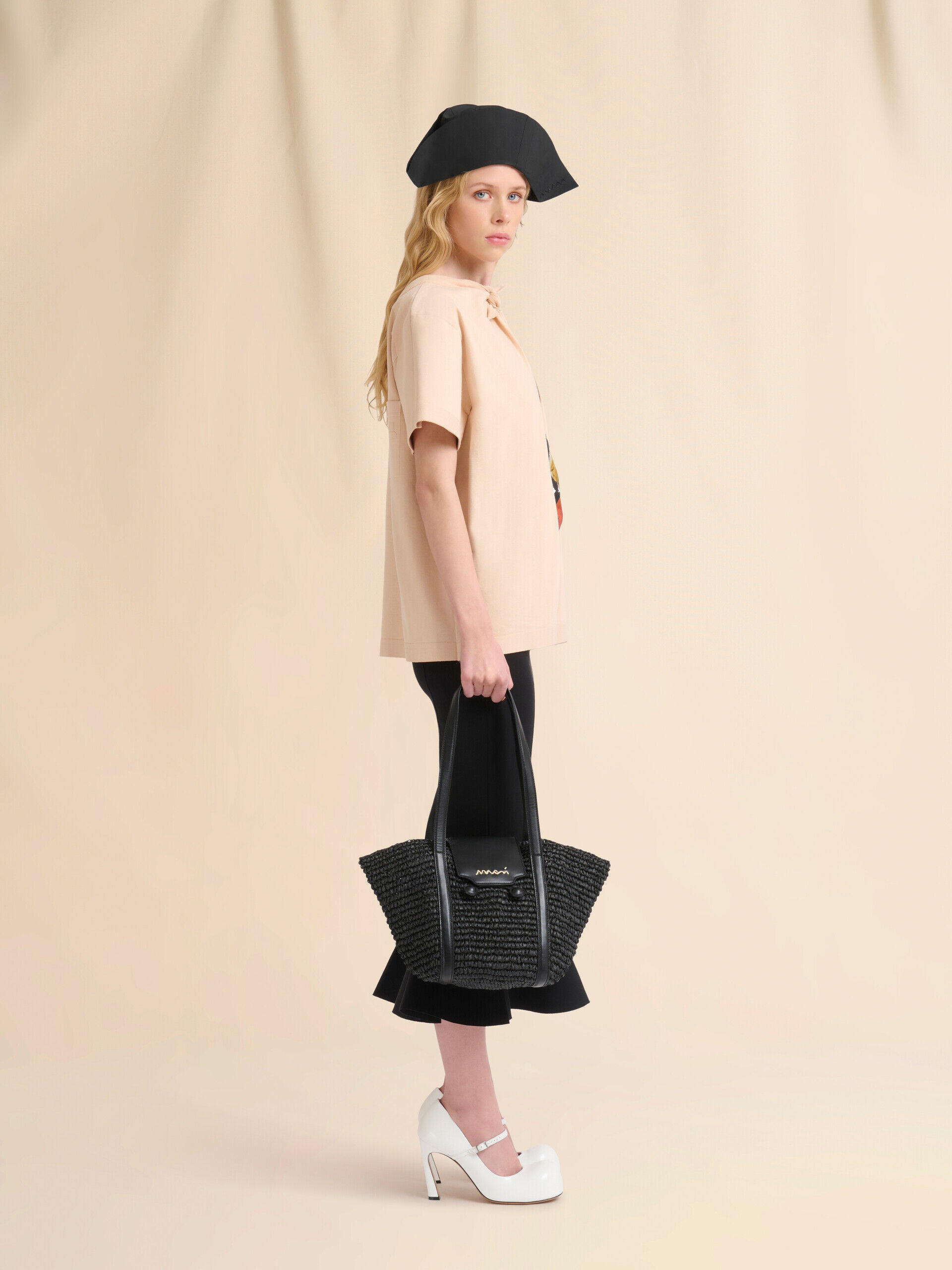 Small black raffia-effect Trunkaroo beach bag | Marni