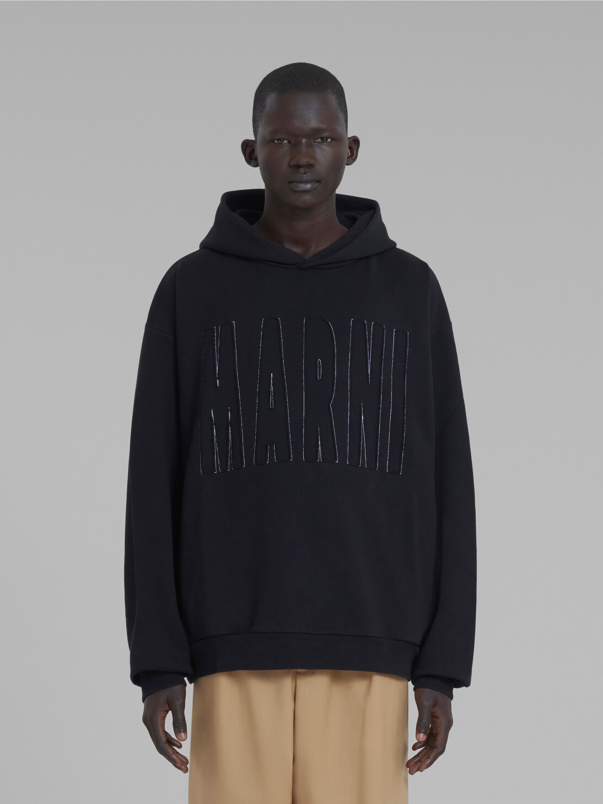 Black cotton sweatshirt with Marni logo | Marni
