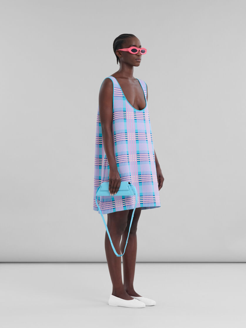 ピンク ブルー チェック テクノニット Aラインドレス - ドレス - Image 6