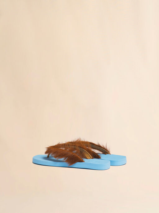Blue and brown ponyhair flip-flop - Sandals