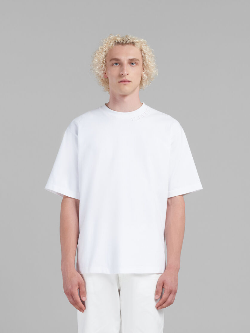White organic cotton oversized T-shirt with Marni patches | Marni