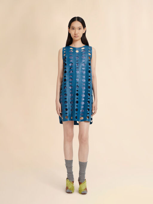 Blue nappa leather dress with cut-out detailing - Dresses