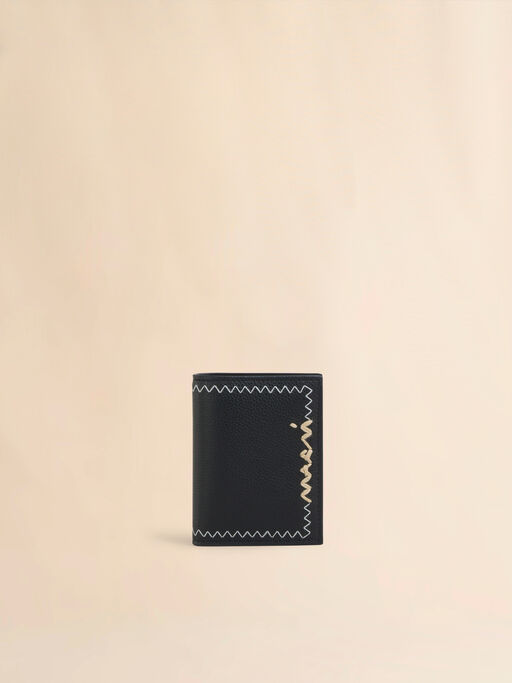 ブラック 二つ折りウォレット、マルニシンボル刺繍入り - 財布