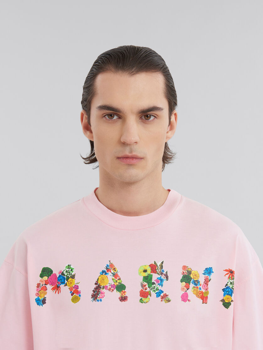 White cotton T-shirt with bouquet Marni logo - Shirts - Image 4