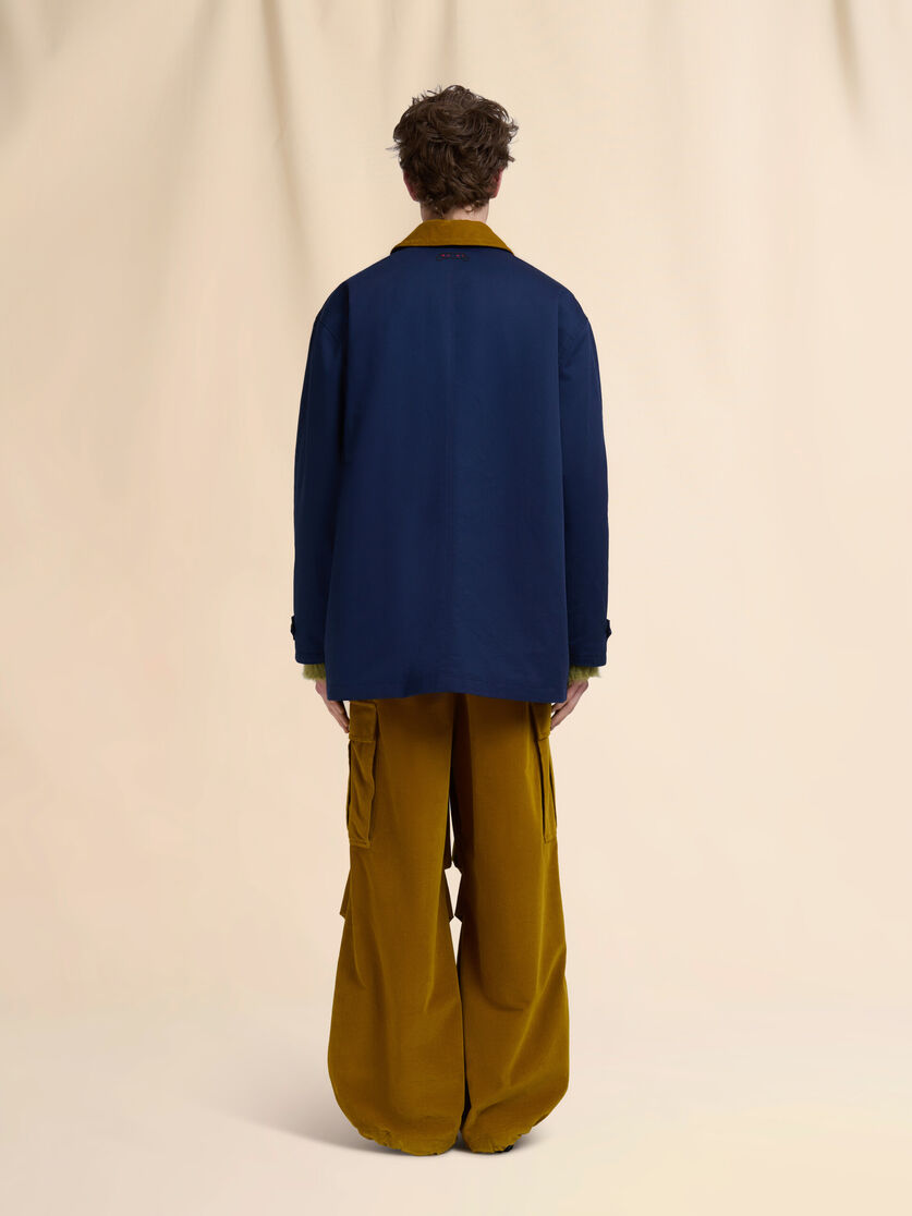 Blue organic gabardine parka with corduroy collar - Coats - Image 3