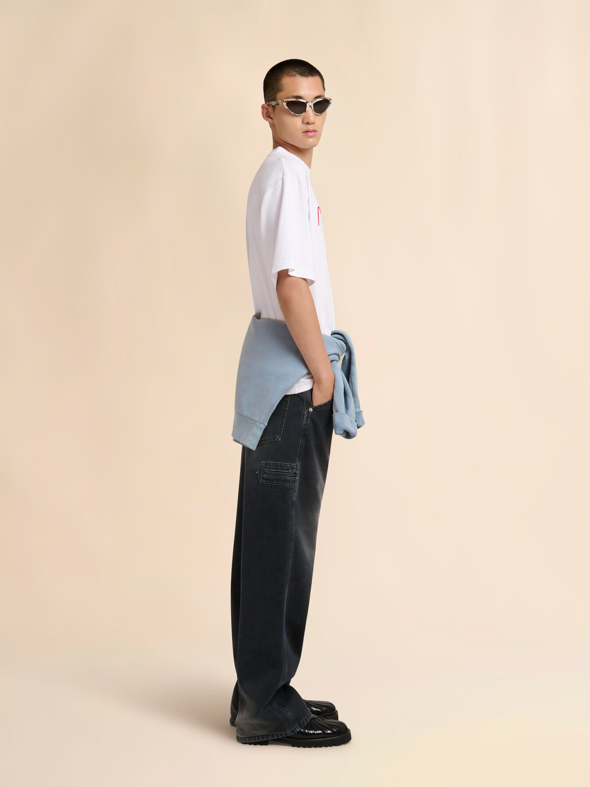 White cotton T-shirt with flocked Marni Animal Alphabet logo | Marni