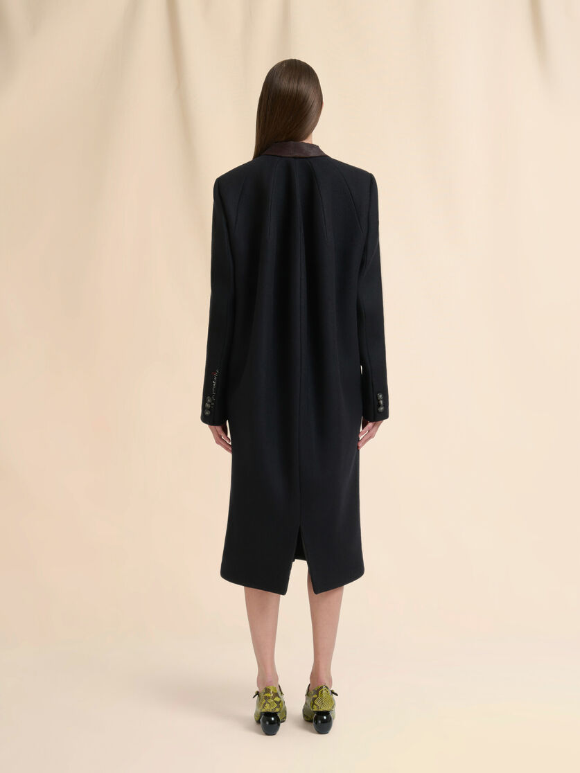 Black wool felt coat with leather details - Coats - Image 3