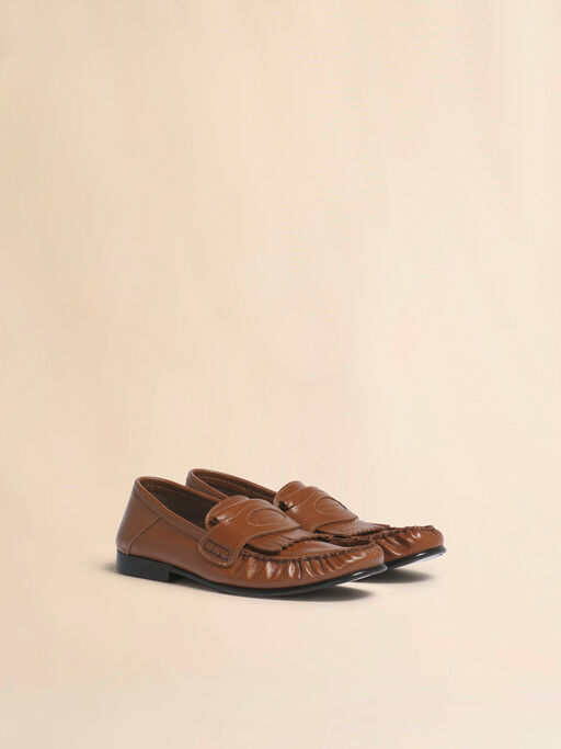 Brown leather tassel loafer with collapsible heel - Mocassin
