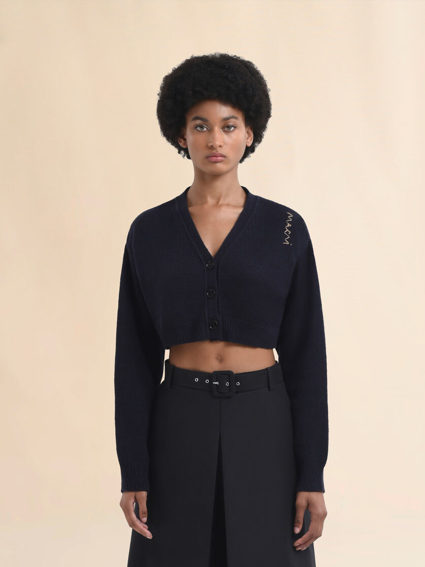 Cropped blue cashmere cardigan with Marni Symbol - Pullovers - Image 2