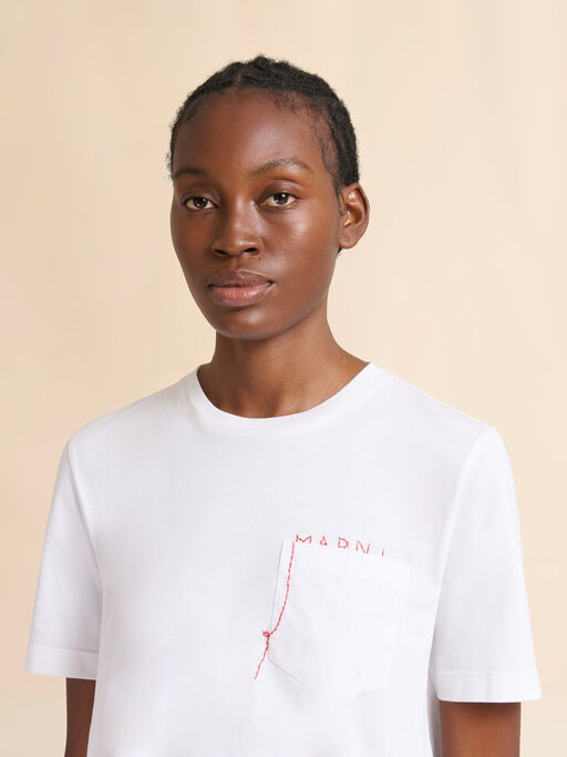 ホワイト コットン製T-シャツ ハンドステッチのマルニロゴ入り - Tシャツ