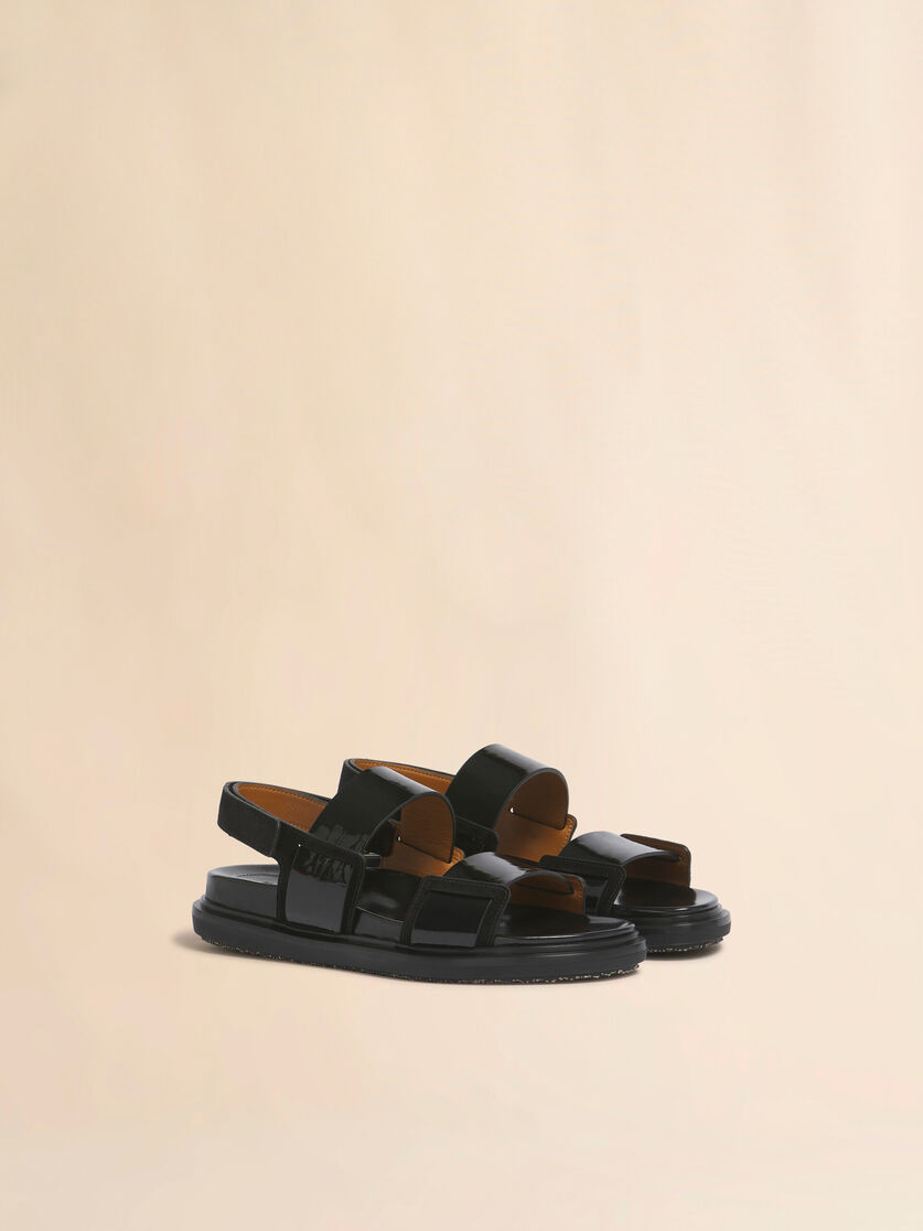 Black leather Fussbett double-strap sandal, Image 2