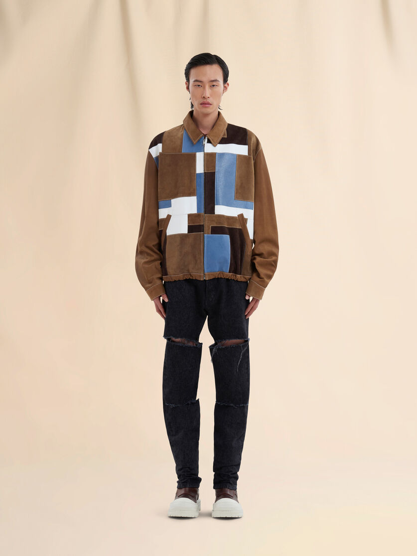 브라운 스웨이드 및 가죽 패치워크 재킷 - Jackets - Image 2