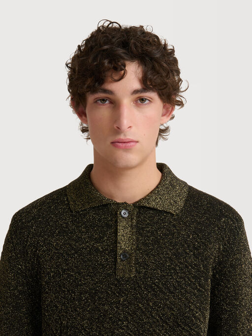 Black wool polo jumper with lurex detailing - Shirts