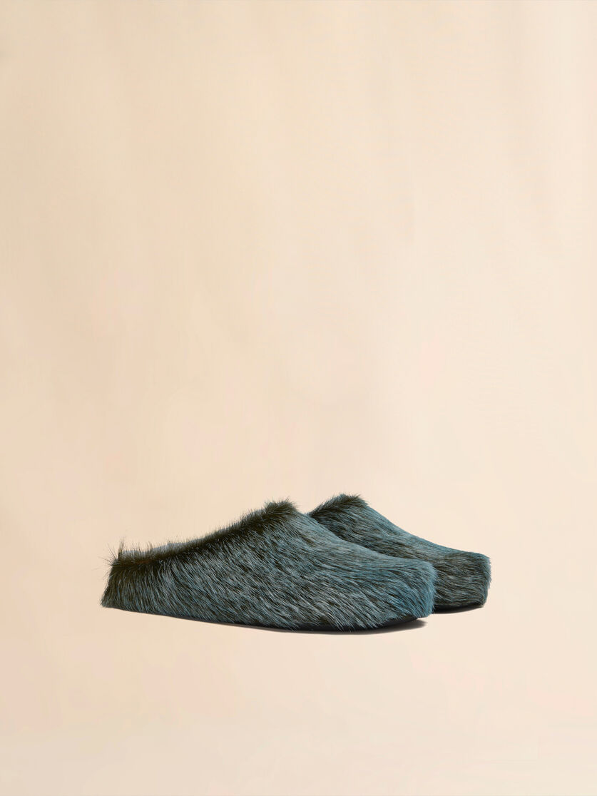 Blue-grey long hair calfskin Fussbett sabot - Clogs - Image 2
