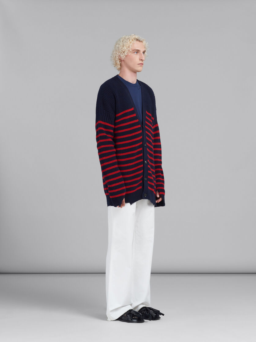 Blue wool and cotton striped fisherman cardigan - Pullovers - Image 5