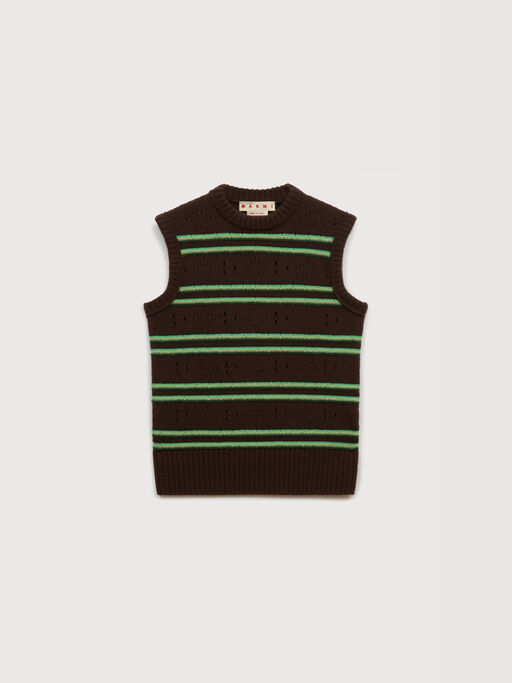 Brown cashmere vest with openwork knit - Pullovers