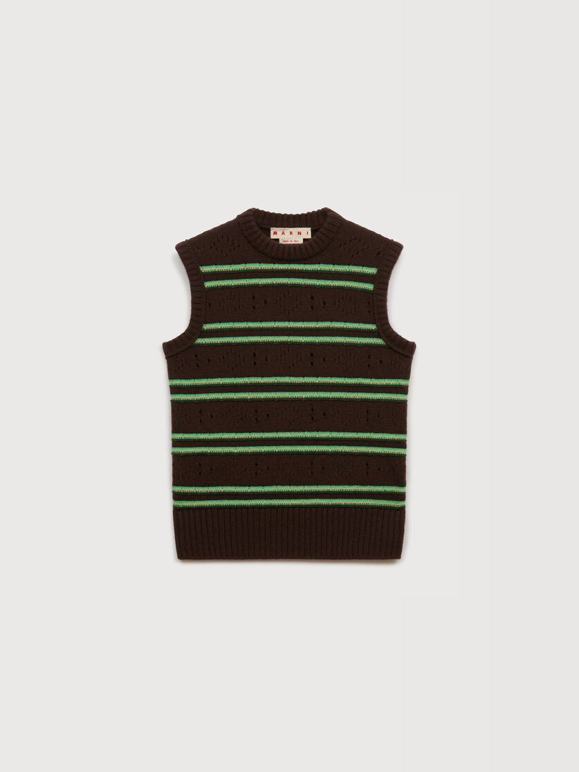 Brown cashmere vest with openwork knit, Image 1