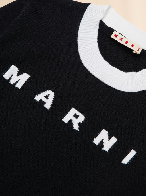 Black cotton sweater with maxi Marni logo - Knitwear