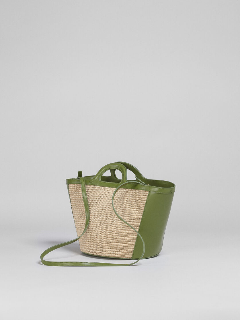 Tropicalia Small Bag in light blue leather and raffia-effect fabric - Handbags - Image 3