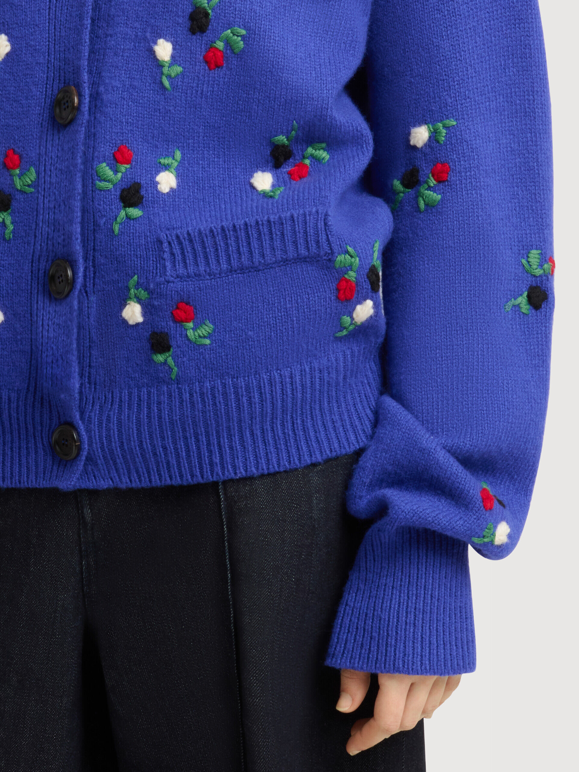 Blue wool-cashmere cardigan with flower embroidery | Marni