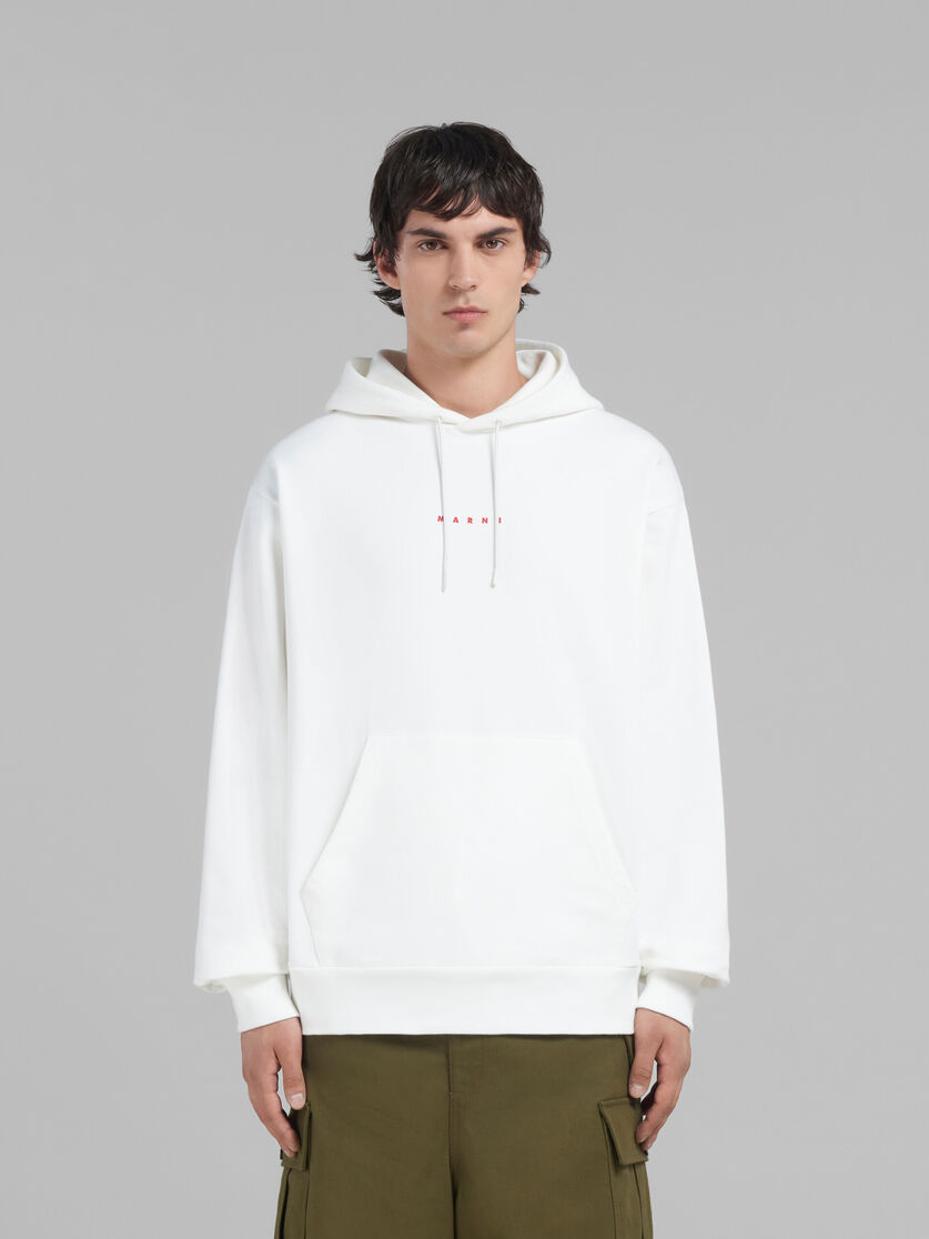 White organic cotton hoodie with mini Marni print - Sweaters - Image 2