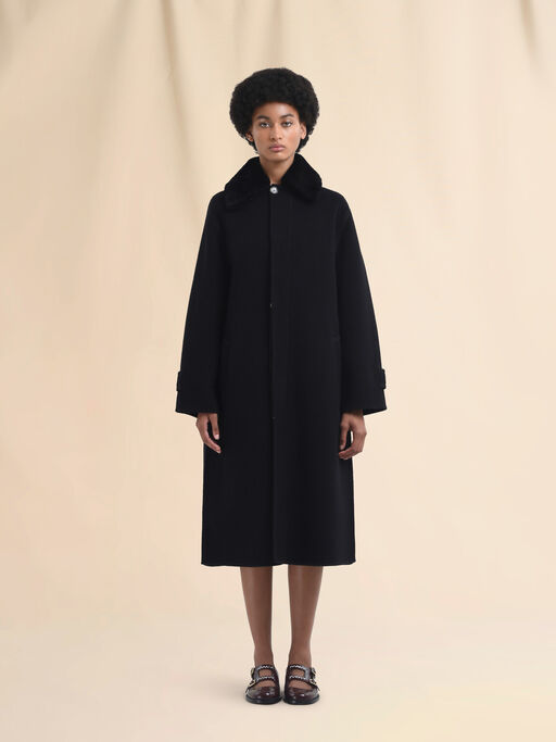 Cappotto in lana cashmere nero con collo in shearling - Cappotti