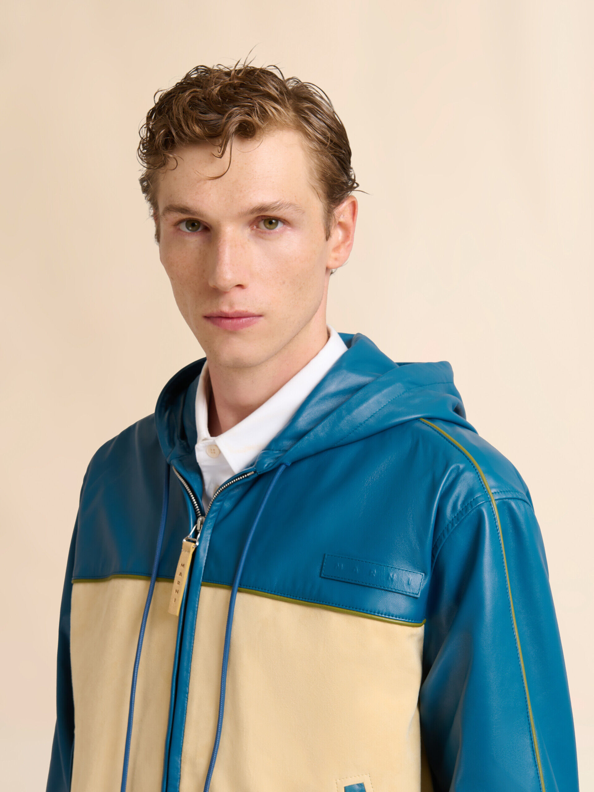 Turquoise nappa leather jacket with suede front | Marni