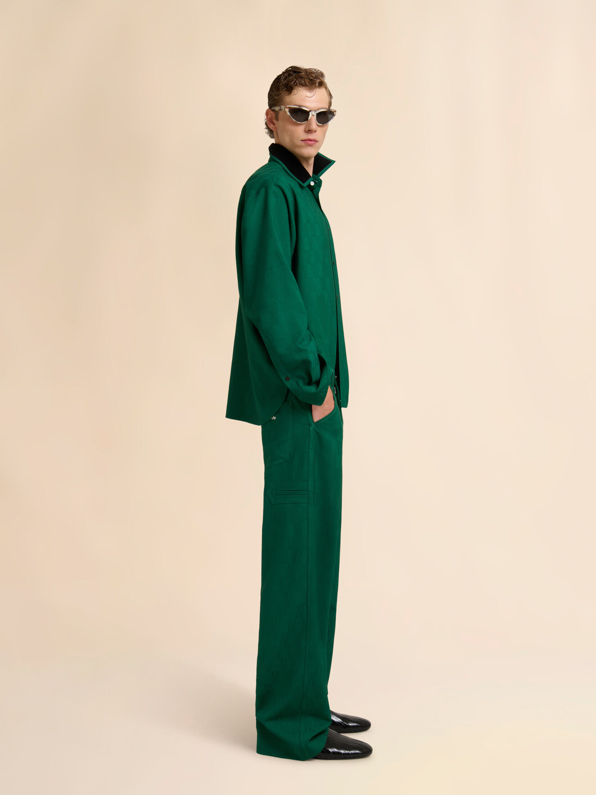 Green jacquard wool shirt with geometric motif | Marni
