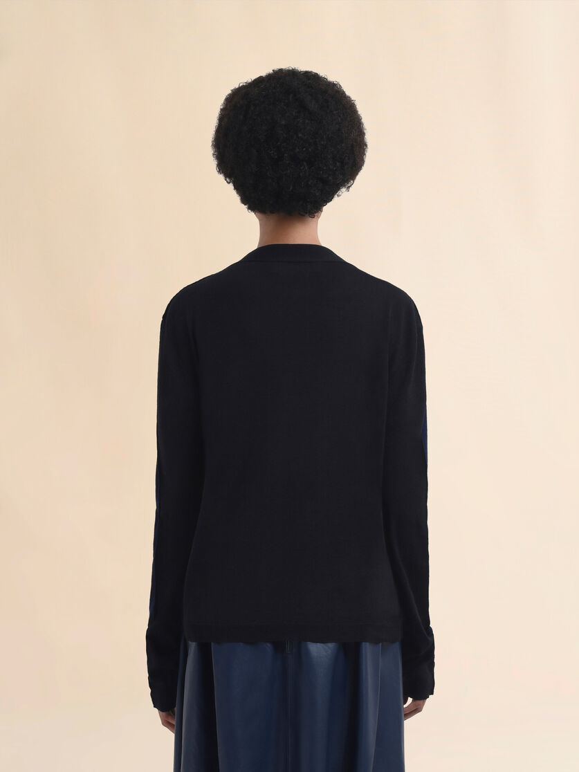 Blue silk and wool blend cardigan with contrasting back panel - Pullovers - Image 3