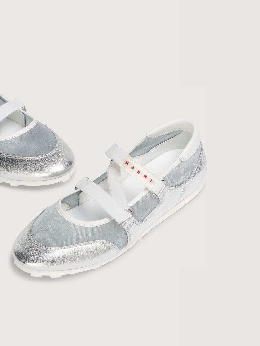 Soccer Retro silver leather ballerina trainers, Image 5