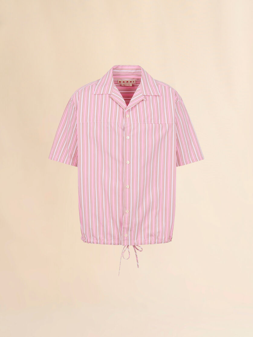 Pink striped poplin shirt with drawstring hem, Image 1