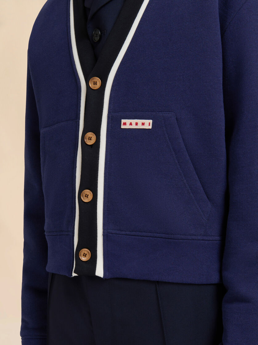Blue organic cotton cardigan sweatshirt with bicolour placket - Sweaters - Image 4