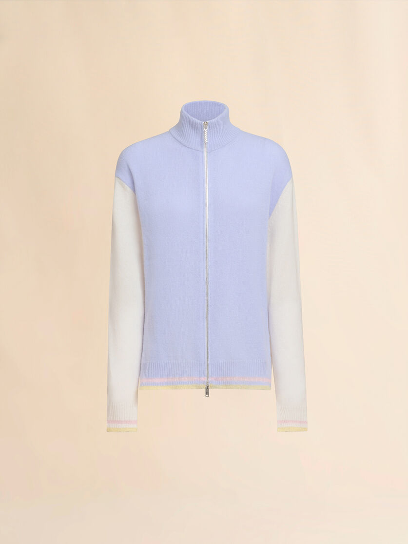 Light blue wool zip cardigan with jacquard snake - Pullovers - Image 1