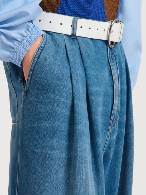 Blue denim trousers with double pleats - Pants