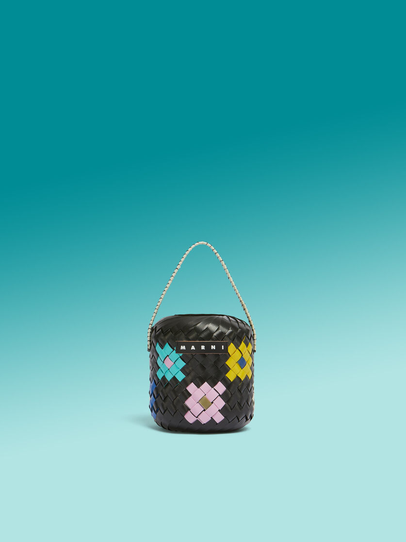 Bolso MARNI MARKET BUCKET pequeño negro con flor - Bolsos shopper - Image 1