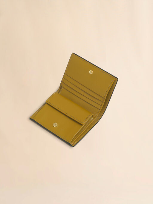 Deep green pink and mustard saffiano leather bi-fold wallet - Wallets