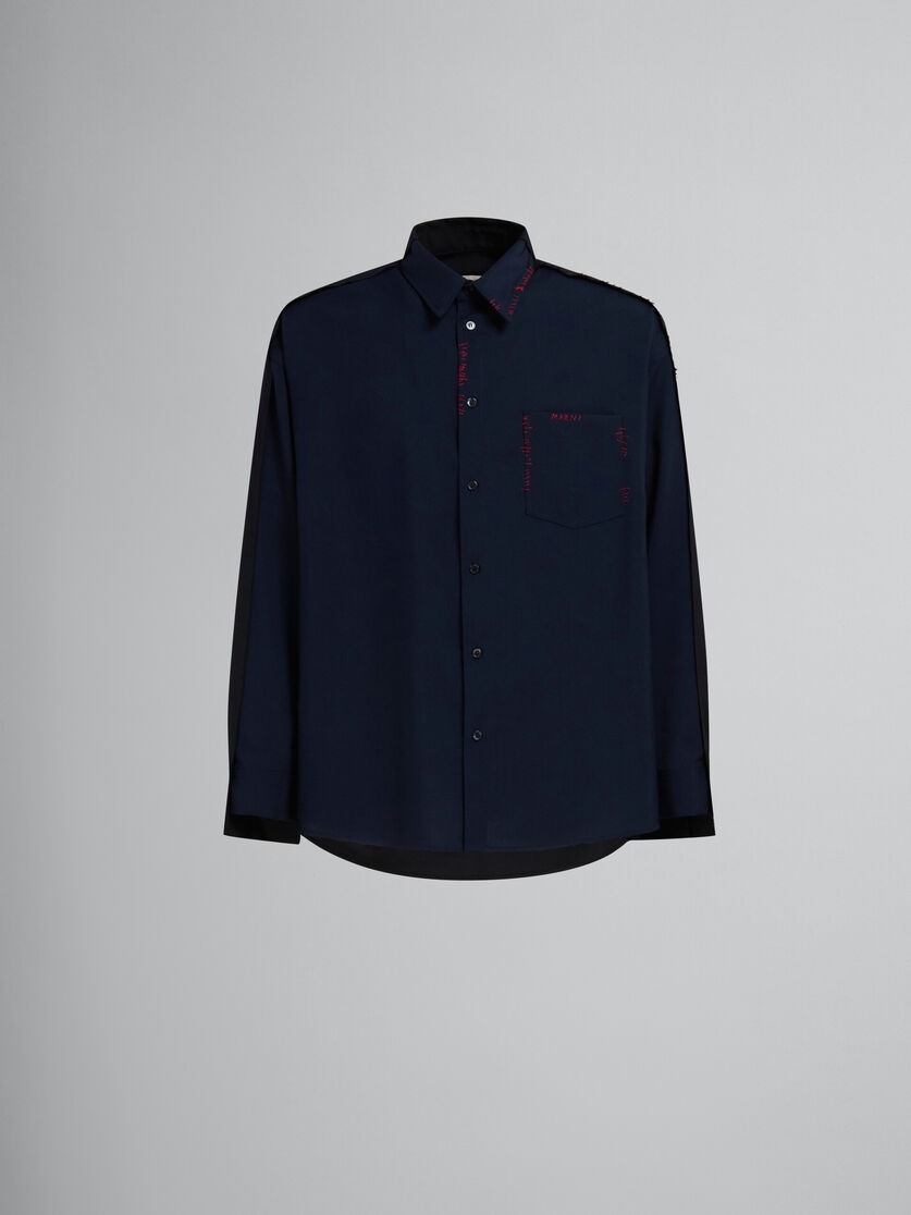 Blue tropical wool shirt with contrast back - Shirts - Image 1