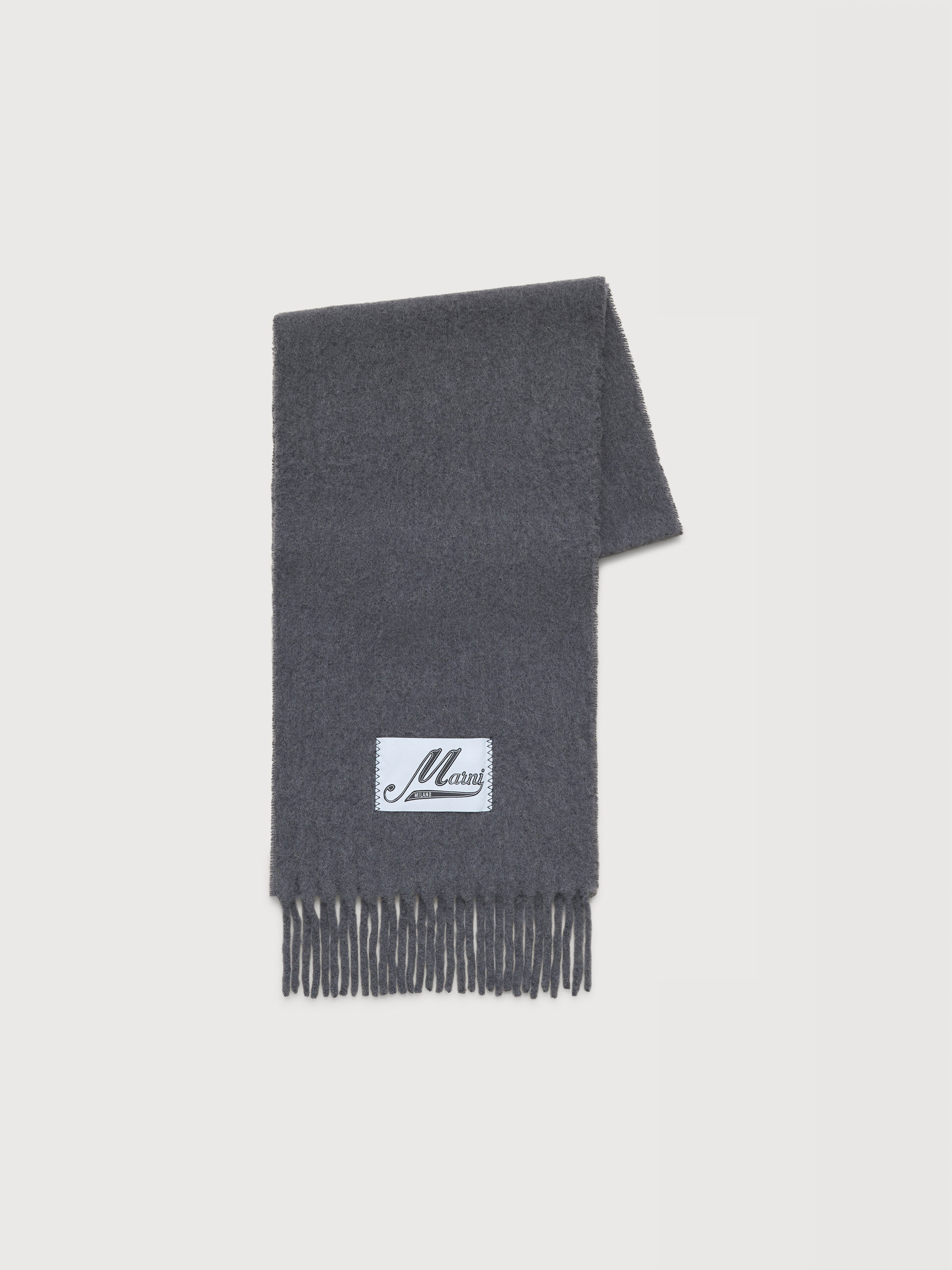 新品 MARNI ブラッシュドアルパカ製 フリンジ付き マフラー グレー グレー アルパカ製 スカーフ | Marni
