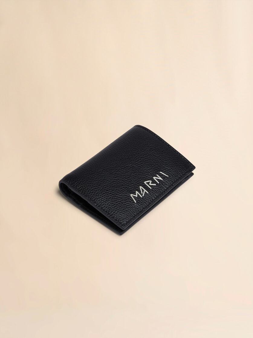 Black leather bifold wallet with Marni mending | Marni 