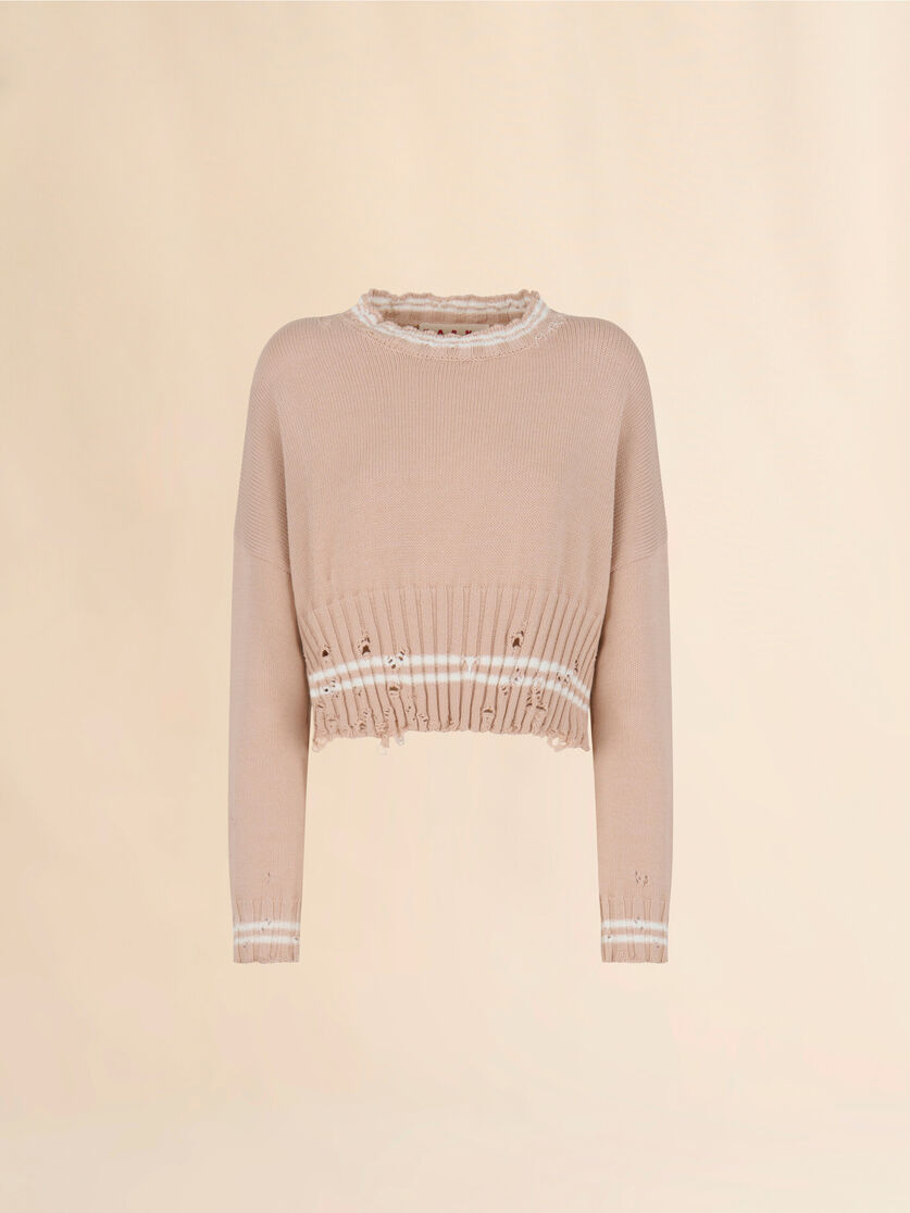 Beige dishevelled cotton jumper - Pullovers - Image 1
